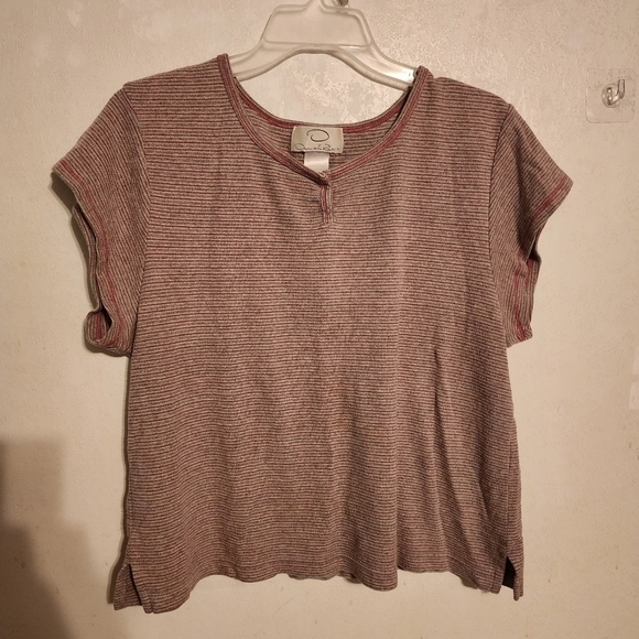 O Oscar De La Renta Striped Short Sleeve Top Size L - Picture 1 of 10